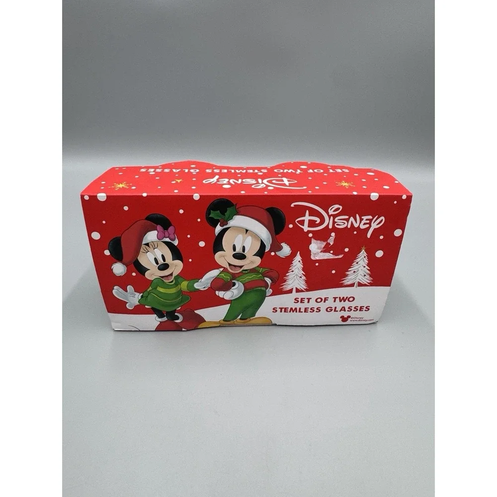 Disney Mickey & Minnie Christmas Holiday Stemless Glasses Set of 2